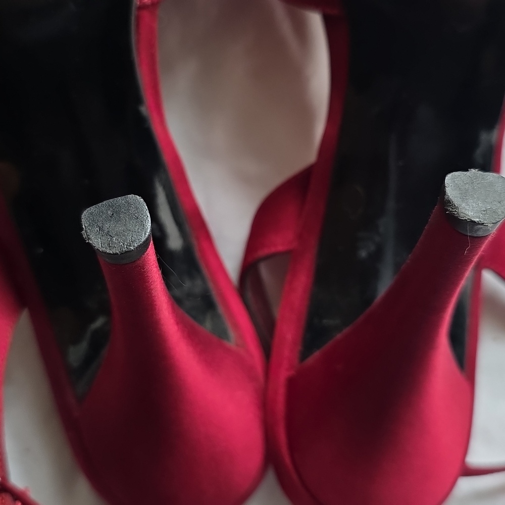 Stuart Weitzman Ruby Red Peep-Toe Sling Back Heel… - image 8